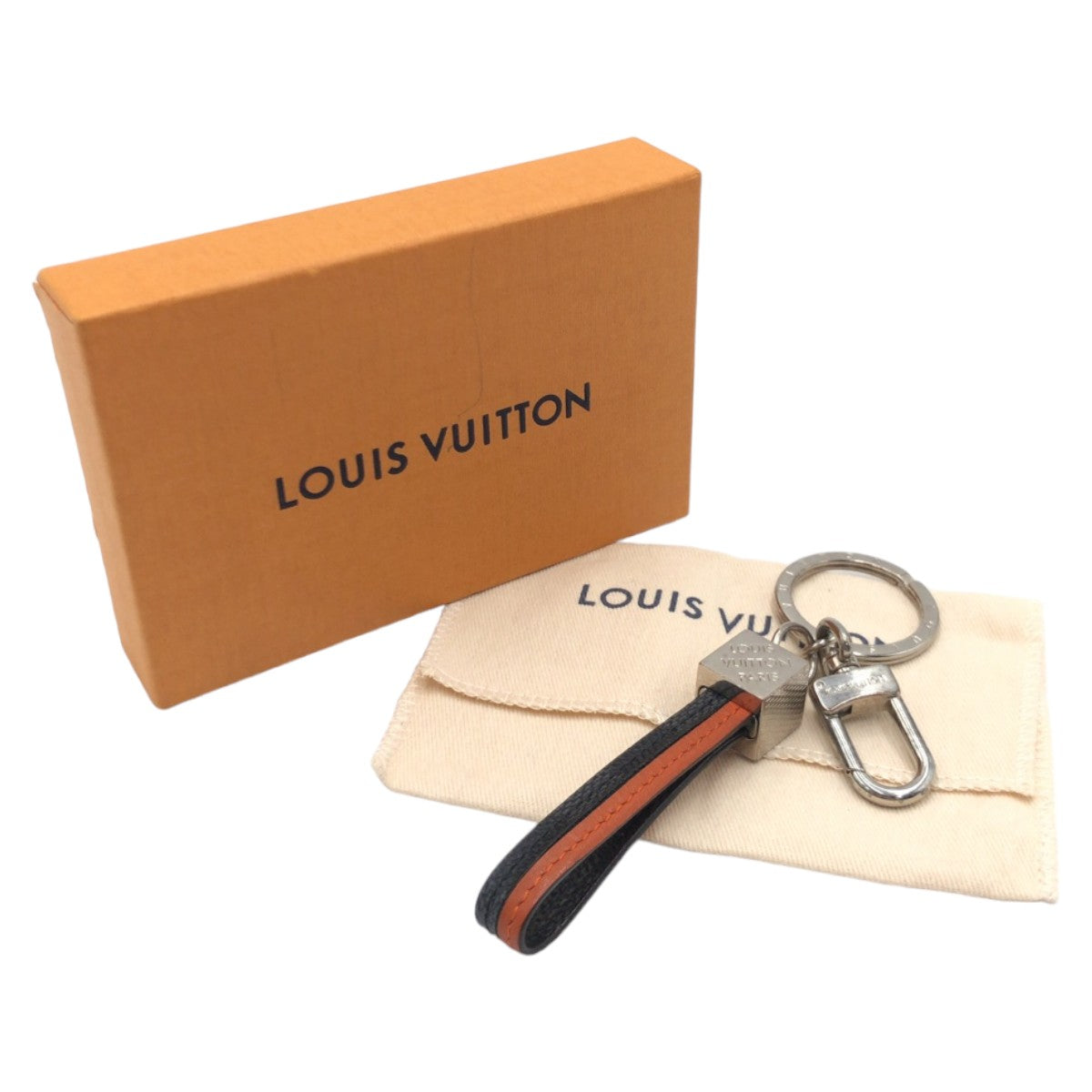 10911
LOUIS VUITTON ルイヴィトン ダミエ キューブ・ドラゴンヌ サンライズ オレンジ シルバー金具 レザー M62708 キーホルダー キーリング チャーム  メンズ