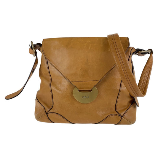 13183
Chloe クロエ ブラウン キャメル ゴールド金具 レザー 斜め掛け ショルダーバッグ メッセンジャーバッグ  レディース