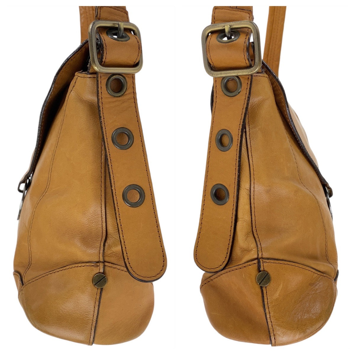 13183
Chloe クロエ ブラウン キャメル ゴールド金具 レザー 斜め掛け ショルダーバッグ メッセンジャーバッグ  レディース