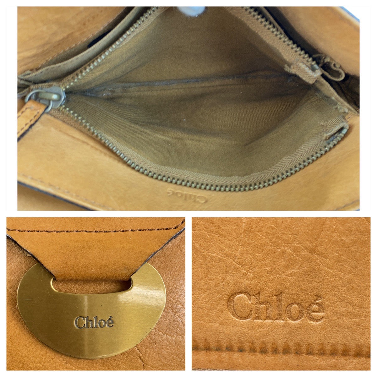 13183
Chloe クロエ ブラウン キャメル ゴールド金具 レザー 斜め掛け ショルダーバッグ メッセンジャーバッグ  レディース