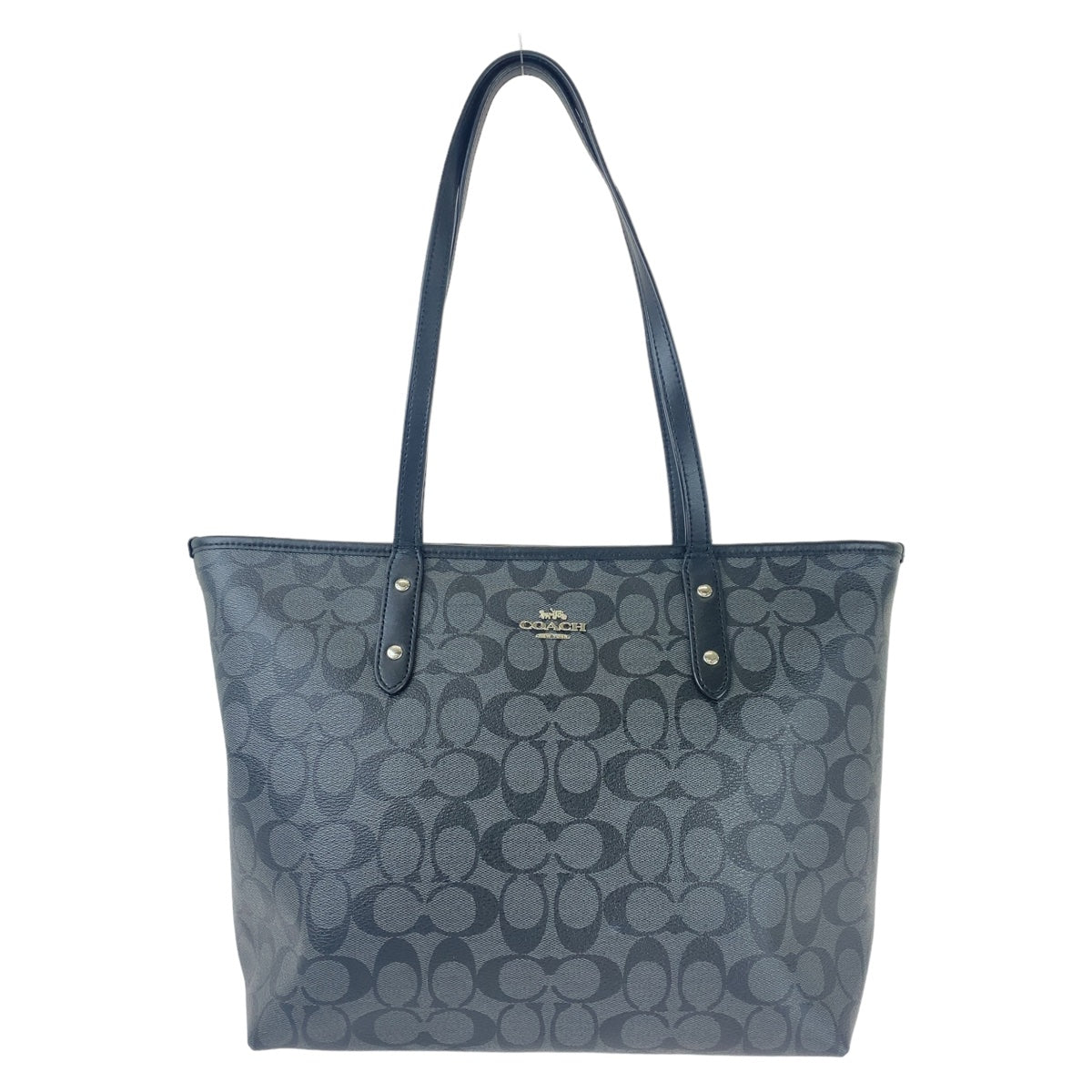 COACH コーチ シグネチャー ブラック グレー 黒 シルバー金具 PVC / レザー トートバッグ ショルダーバッグ 男女兼用  レディース