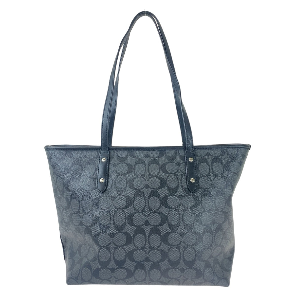 COACH コーチ シグネチャー ブラック グレー 黒 シルバー金具 PVC / レザー トートバッグ ショルダーバッグ 男女兼用  レディース