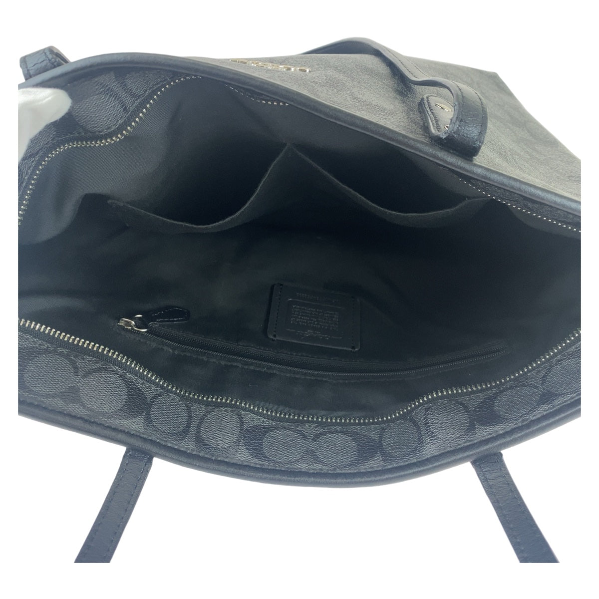 COACH コーチ シグネチャー ブラック グレー 黒 シルバー金具 PVC / レザー トートバッグ ショルダーバッグ 男女兼用  レディース