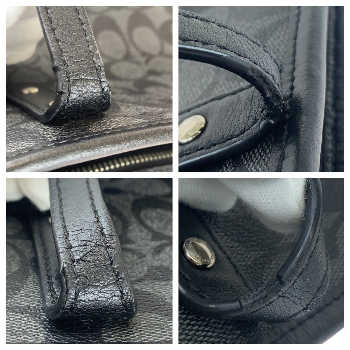 COACH コーチ シグネチャー ブラック グレー 黒 シルバー金具 PVC / レザー トートバッグ ショルダーバッグ 男女兼用  レディース