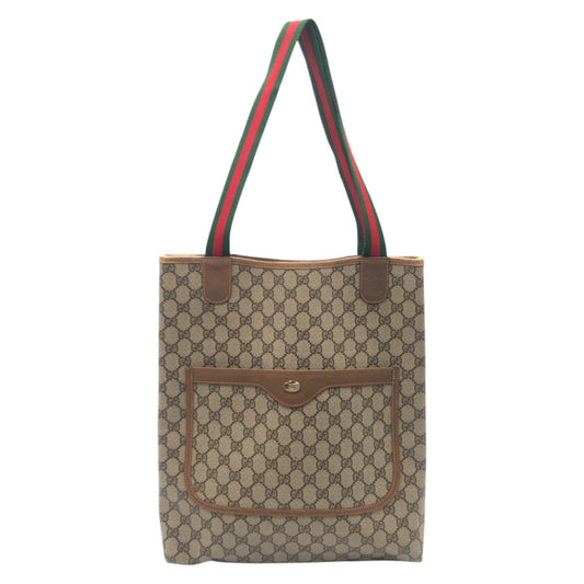 20910
GUCCI グッチ ヴィンテージ オールドグッチ シェリーライン GGスプリーム ブラウン PVC 39.02 トートバッグ ハンドバッグ レディース AB23