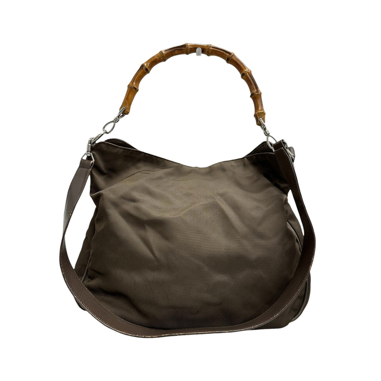 GUCCI グッチ バンブー カーキ シルバー金具 ナイロン / レザー 0011577 ショルダーバッグ ハンドバッグ レディース AB