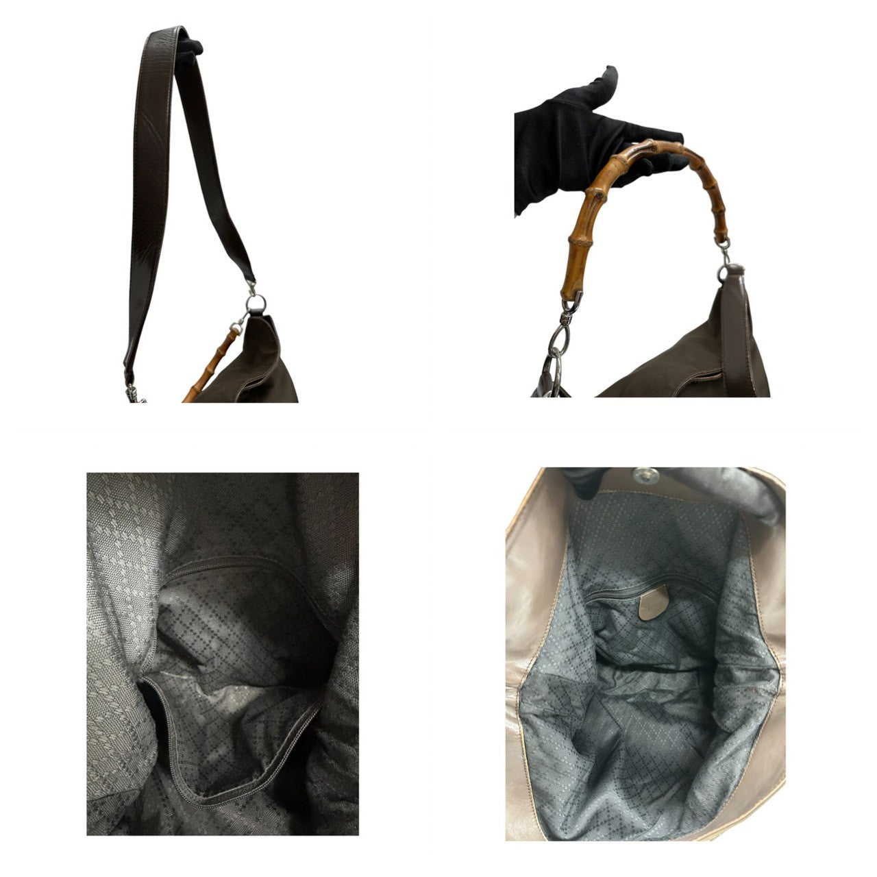 GUCCI グッチ バンブー カーキ シルバー金具 ナイロン / レザー 0011577 ショルダーバッグ ハンドバッグ レディース AB