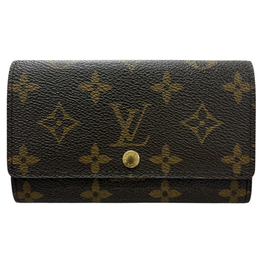 LOUIS VUITTON ルイヴィトン モノグラム ポルトモネジップ ブラウン ゴールド金具 PVC / レザー M61735 二つ折り財布 レディース B