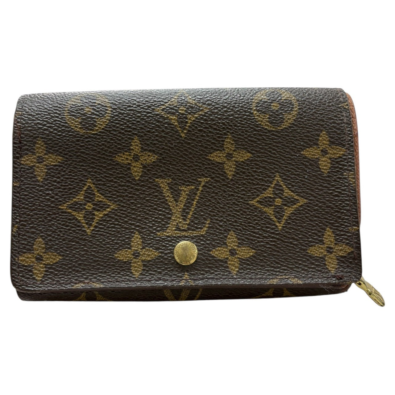 LOUIS VUITTON ルイヴィトン モノグラム ポルト モネ ビエ トレゾール ブラウン ゴールド金具 PVC / レザー M61730 二つ折り財布 レディース B