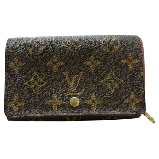 LOUIS VUITTON ルイヴィトン モノグラム ポルト モネ ビエ トレゾール ブラウン ゴールド金具 PVC / レザー M61730 二つ折り財布 レディース B