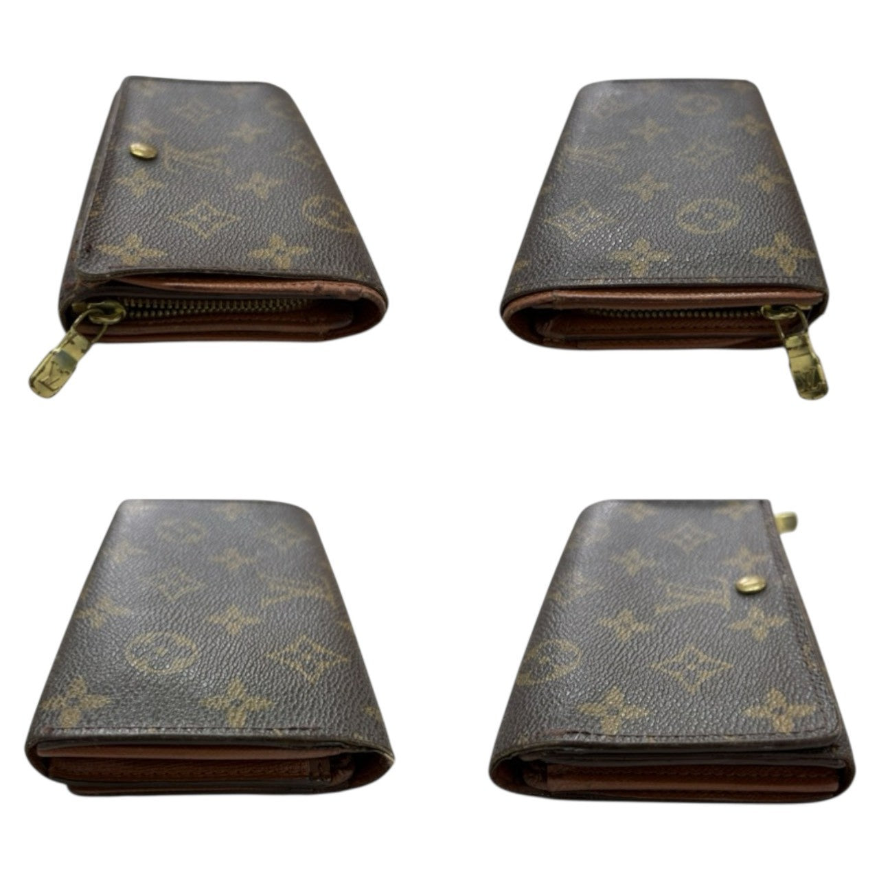 LOUIS VUITTON ルイヴィトン モノグラム ポルト モネ ビエ トレゾール ブラウン ゴールド金具 PVC / レザー M61730 二つ折り財布 レディース B