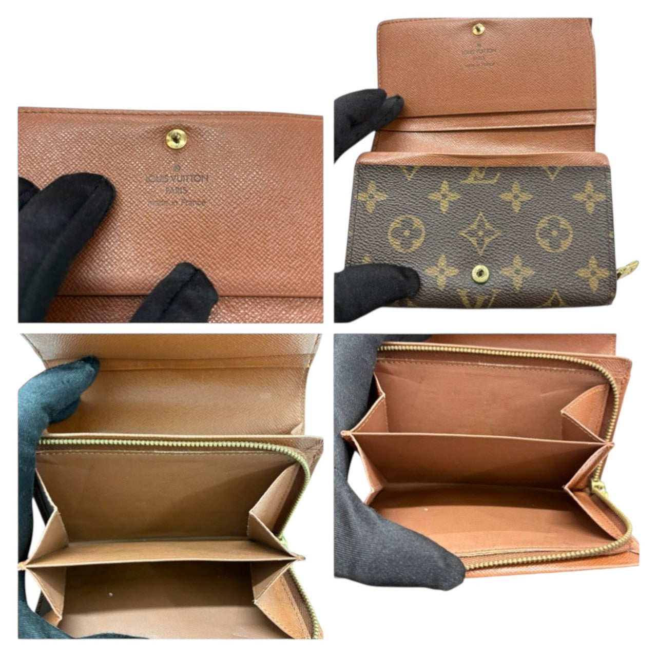 LOUIS VUITTON ルイヴィトン モノグラム ポルト モネ ビエ トレゾール ブラウン ゴールド金具 PVC / レザー M61730 二つ折り財布 レディース B