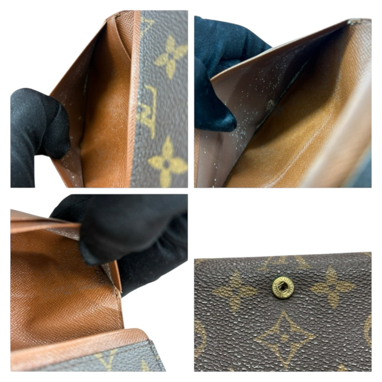 LOUIS VUITTON ルイヴィトン モノグラム ポルト モネ ビエ トレゾール ブラウン ゴールド金具 PVC / レザー M61730 二つ折り財布 レディース B