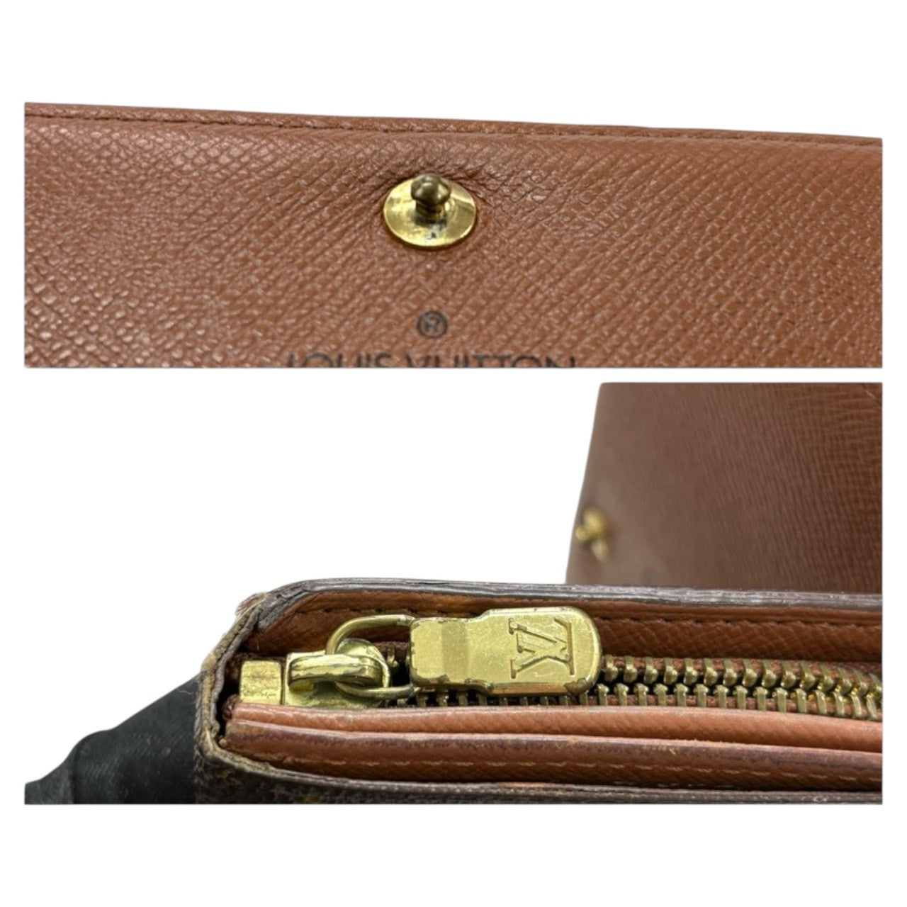 LOUIS VUITTON ルイヴィトン モノグラム ポルト モネ ビエ トレゾール ブラウン ゴールド金具 PVC / レザー M61730 二つ折り財布 レディース B