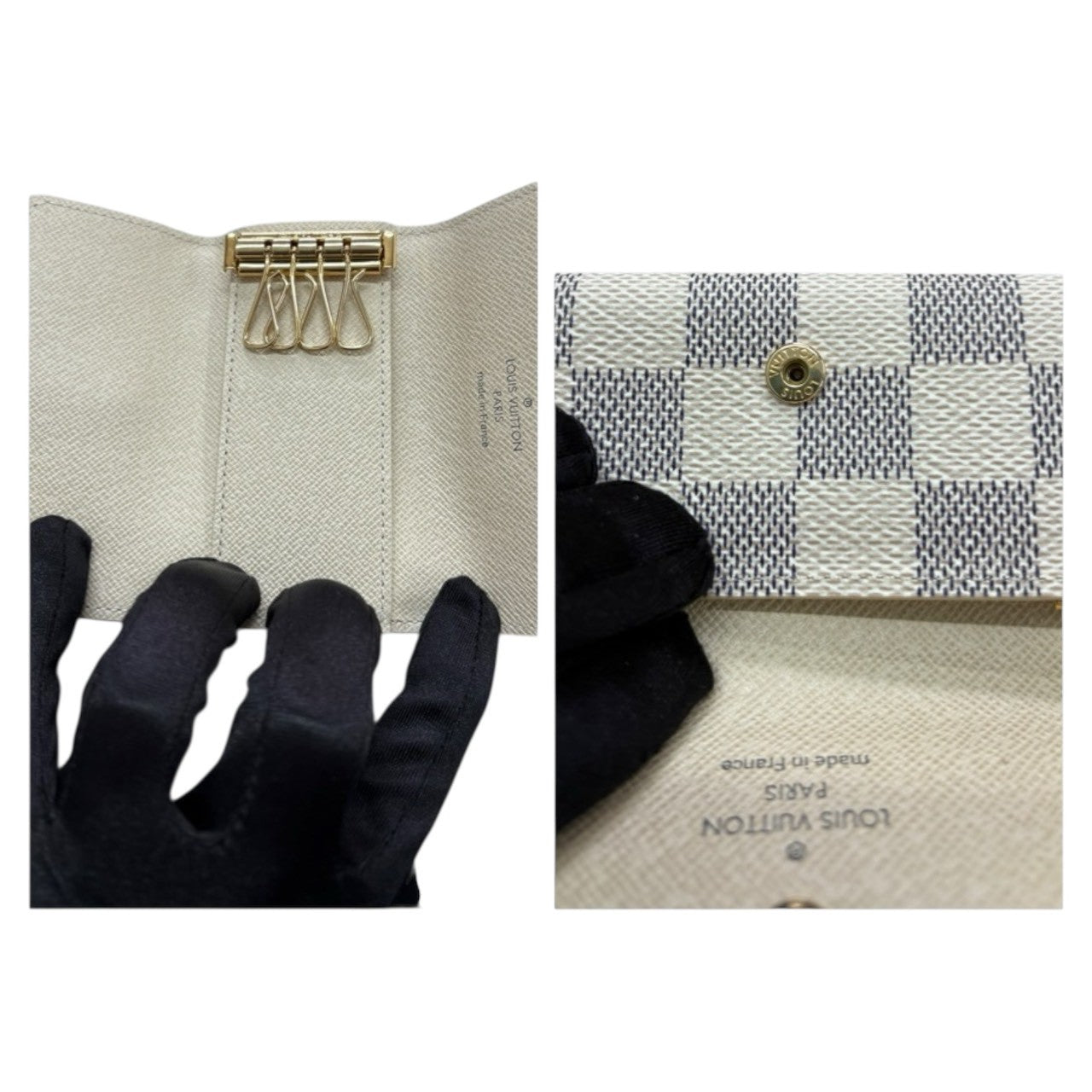 LOUIS VUITTON ルイヴィトン ダミエ アズール ミュルティクレ ホワイト ゴールド金具 PVC / レザー M62630 キーケース 4連 レディース A