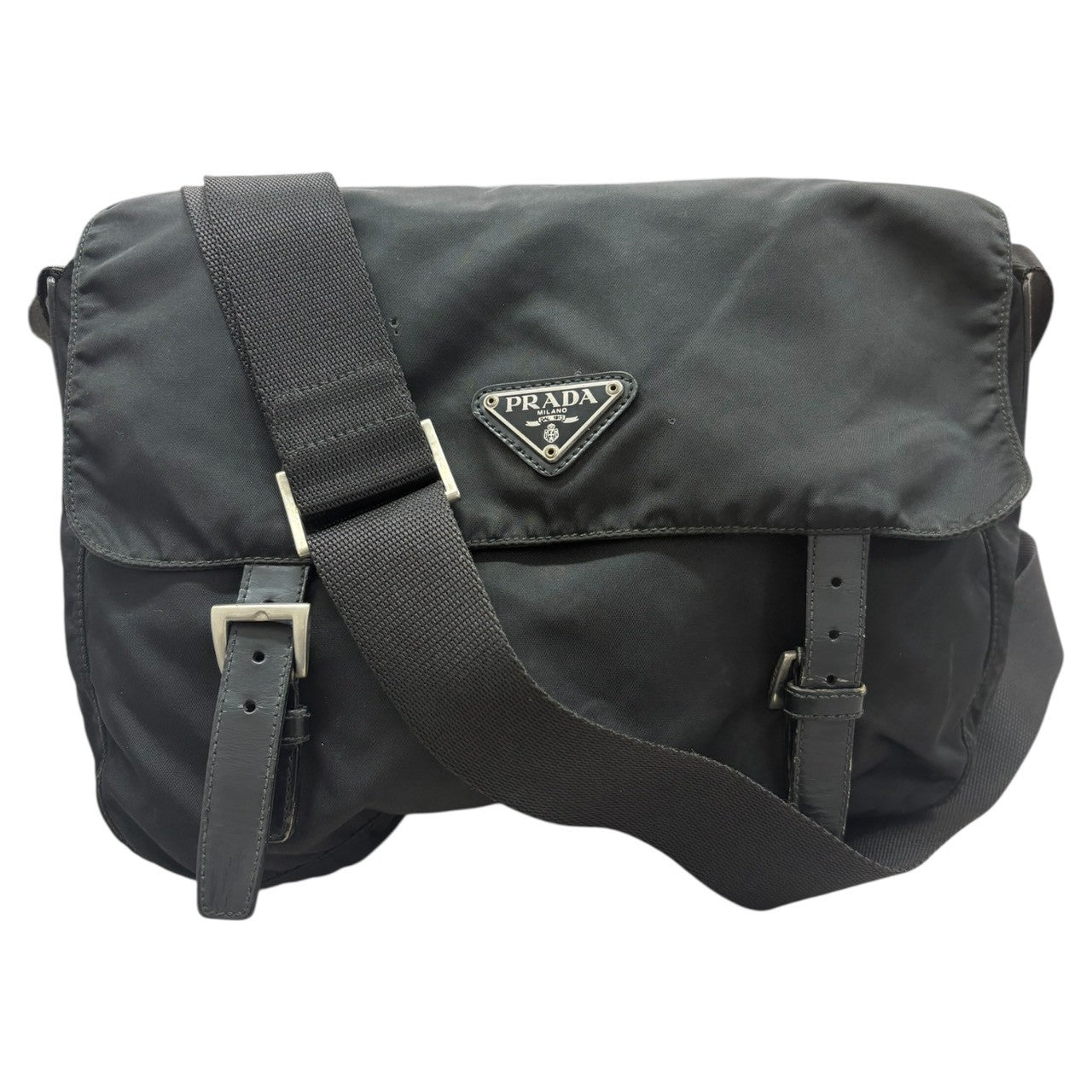 PRADA Tessuto Triangle Logo Plate Black Silver Hardware Nylon B6671F Shoulder Bag Women's B