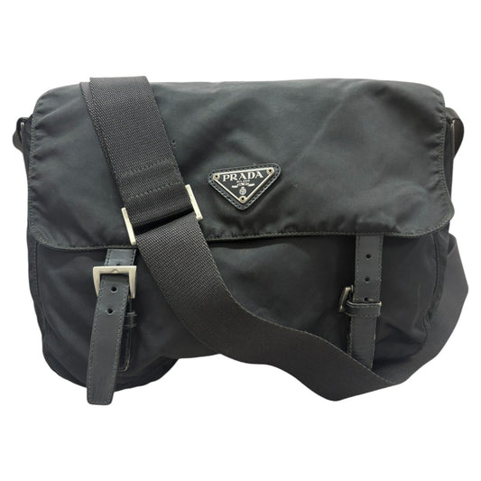 PRADA プラダ テスート 三角ロゴプレート ブラック シルバー金具 ナイロン B6671F ショルダーバッグ レディース B