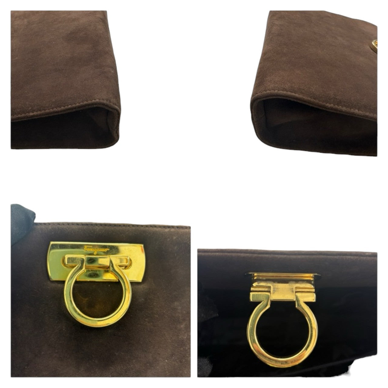 Salvatore Ferragamo Gancini Brown Gold Hardware Suede P21-0587 Shoulder Bag Clutch Bag 2way Women's A