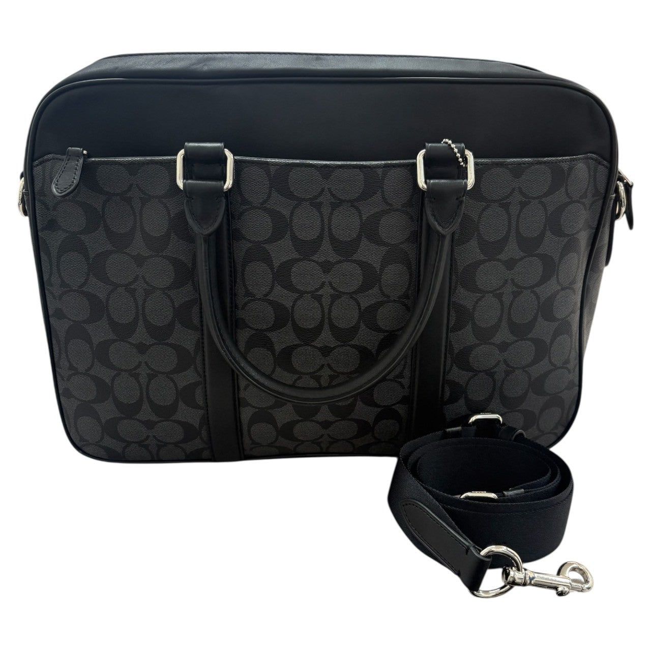 COACH Signature Black Silver Hardware PVC / Leather F54808 Business Bag Briefcase Men's SA