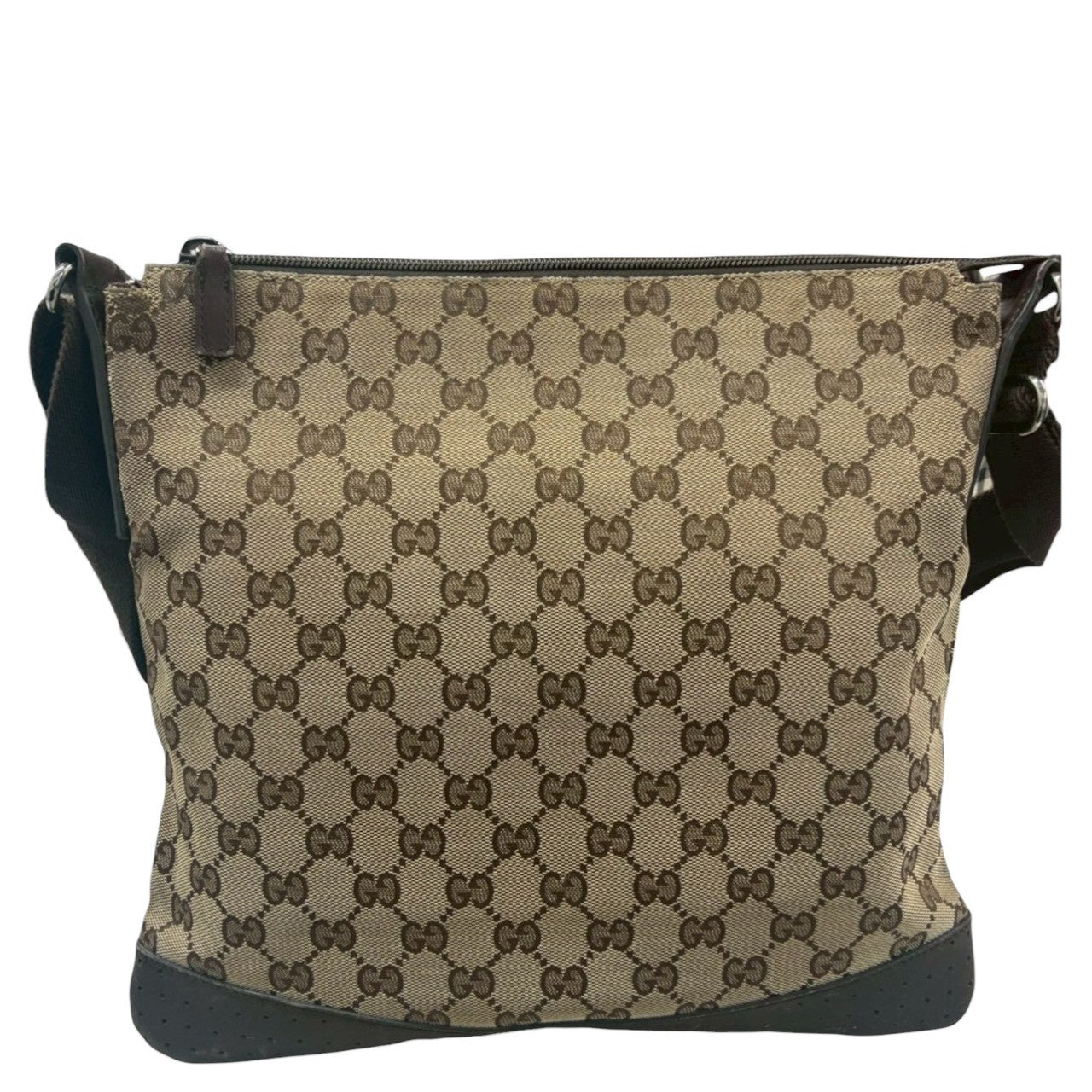 GUCCI グッチ ベージュ ブラウン シルバー金具 GGキャンバス / レザー 145857 ショルダーバッグ レディース AB
