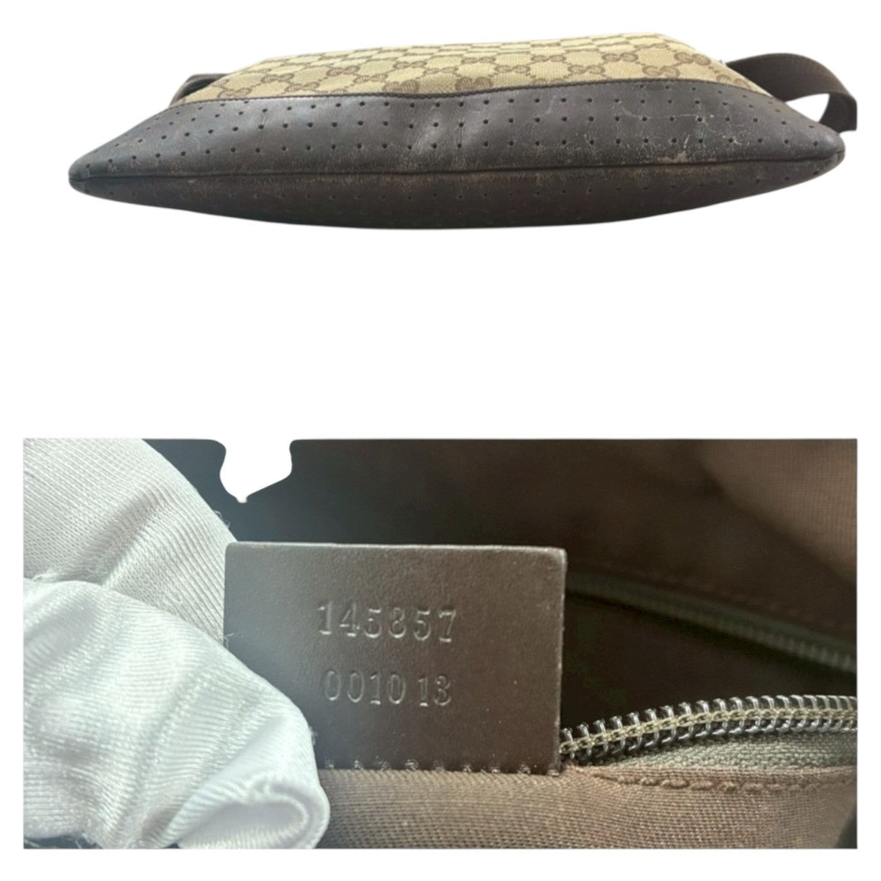 GUCCI グッチ ベージュ ブラウン シルバー金具 GGキャンバス / レザー 145857 ショルダーバッグ レディース AB