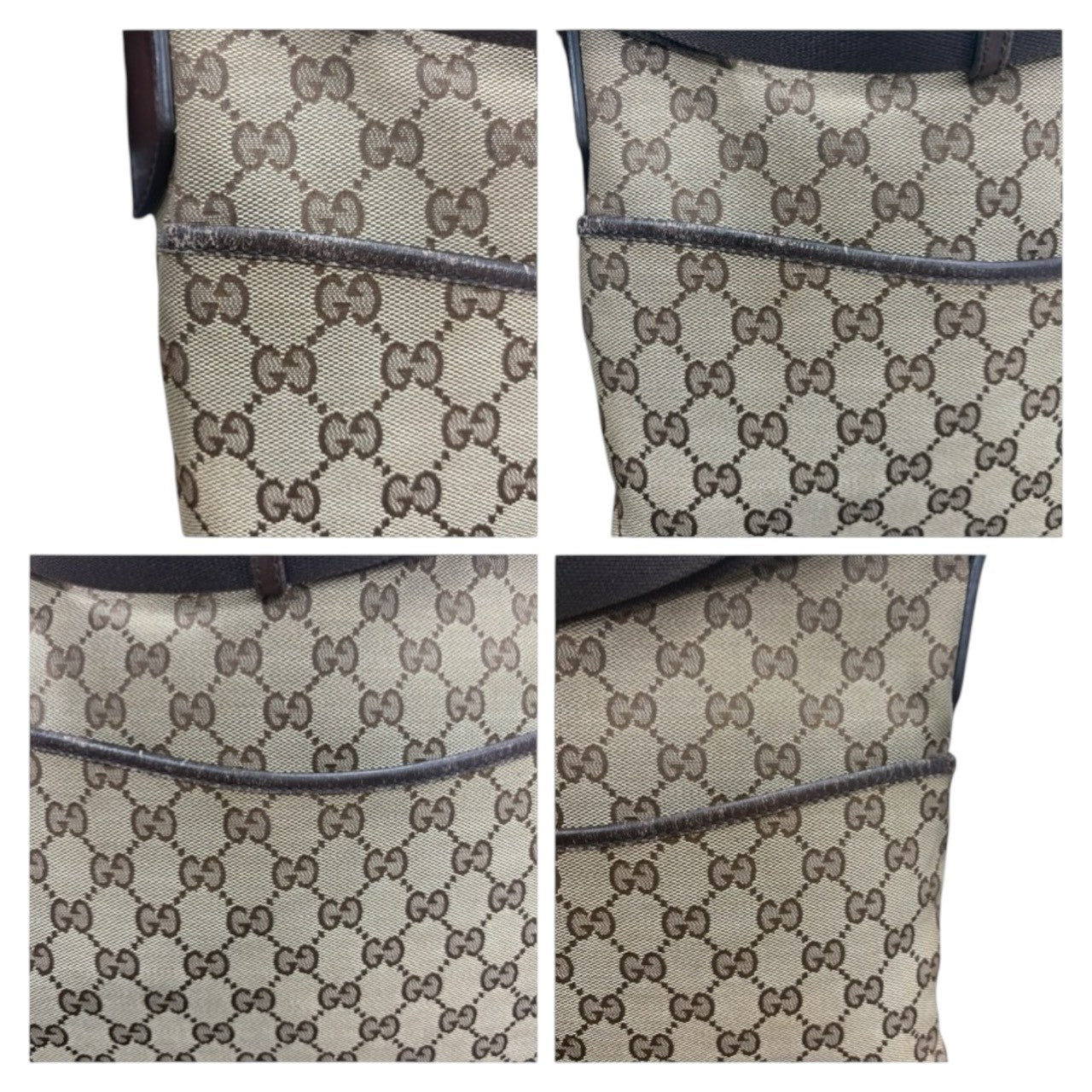GUCCI グッチ ベージュ ブラウン シルバー金具 GGキャンバス / レザー 145857 ショルダーバッグ レディース AB