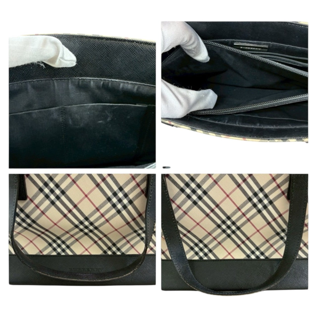 BURBERRY バーバリー ノバチェック ベージュ ブラック シルバー金具 キャンバス / レザー ハンドバッグ トートバッグ レディース A
