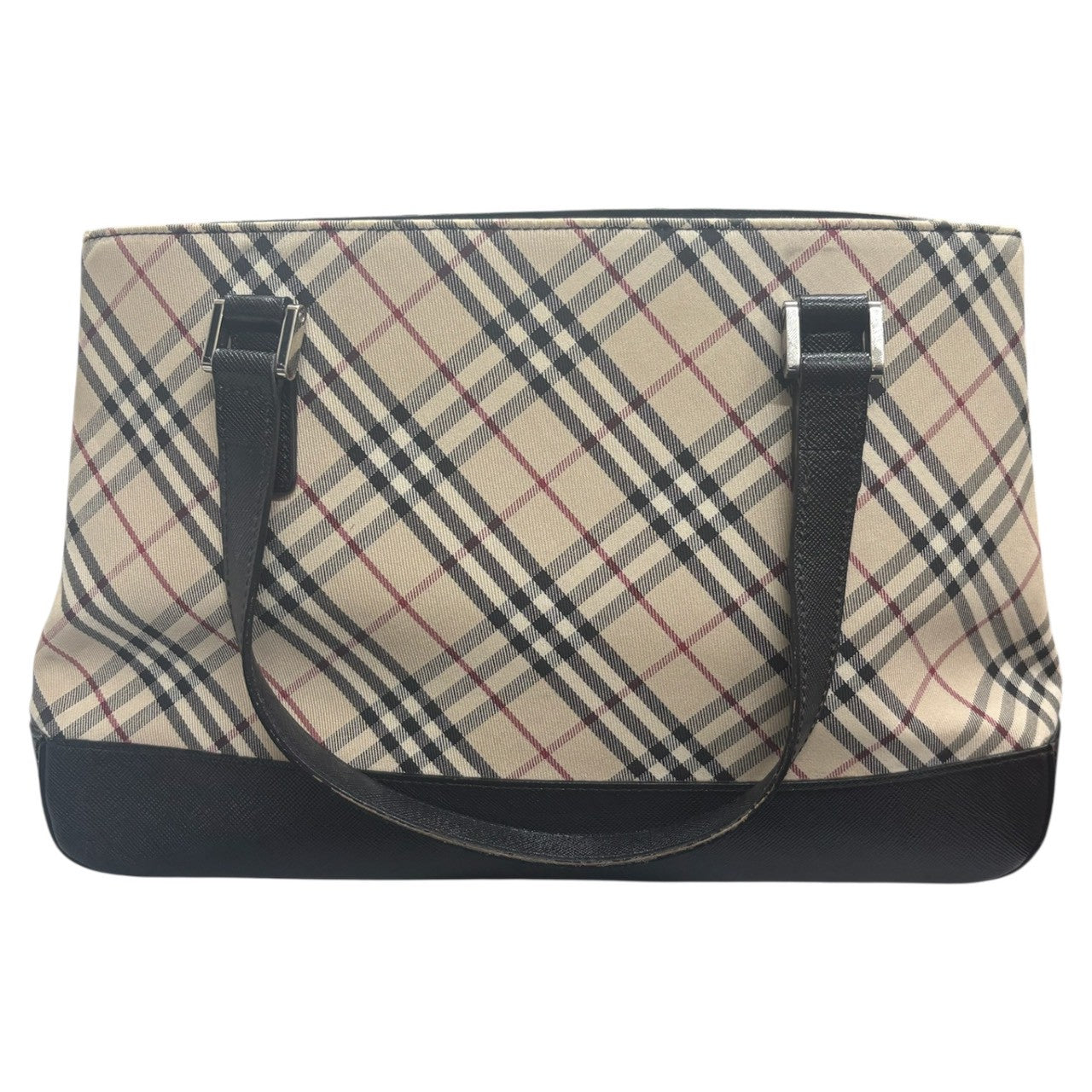 BURBERRY バーバリー ノバチェック ベージュ ブラック シルバー金具 キャンバス / レザー ハンドバッグ トートバッグ レディース A
