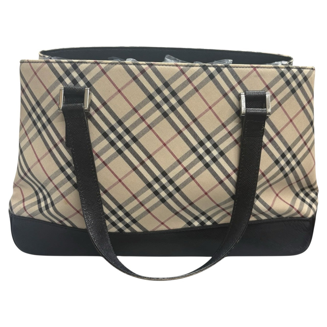 BURBERRY バーバリー ノバチェック ベージュ ブラック シルバー金具 キャンバス / レザー ハンドバッグ トートバッグ レディース A