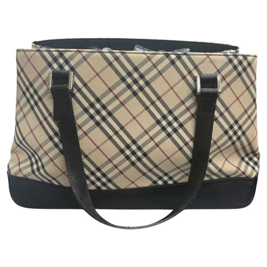 BURBERRY バーバリー ノバチェック ベージュ ブラック シルバー金具 キャンバス / レザー ハンドバッグ トートバッグ レディース A