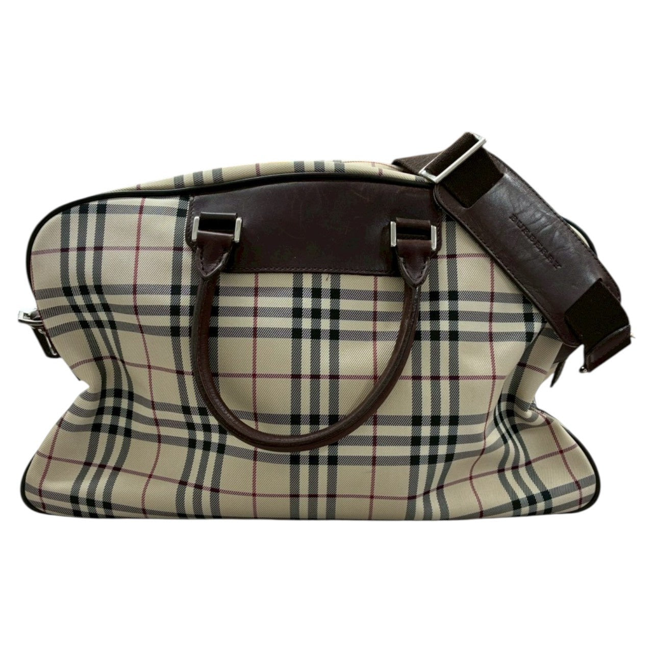 BURBERRY Burberry Nova Check Beige Black Silver Hardware Canvas / Leather Boston Bag Women's AB