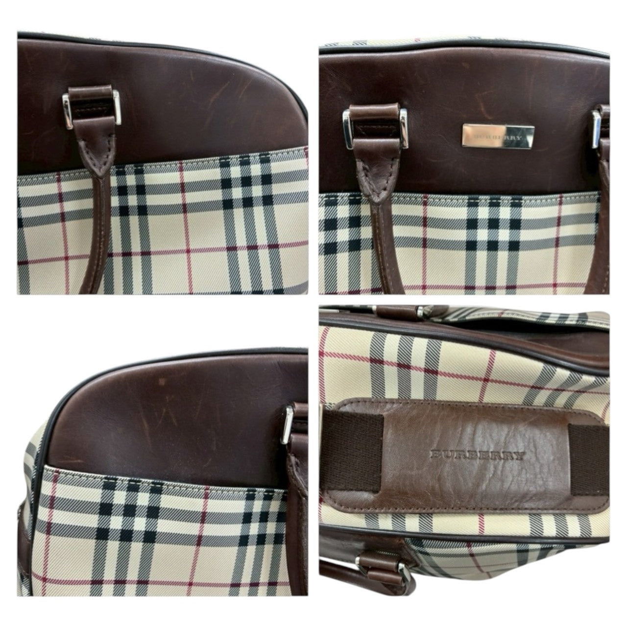 BURBERRY Burberry Nova Check Beige Black Silver Hardware Canvas / Leather Boston Bag Women's AB