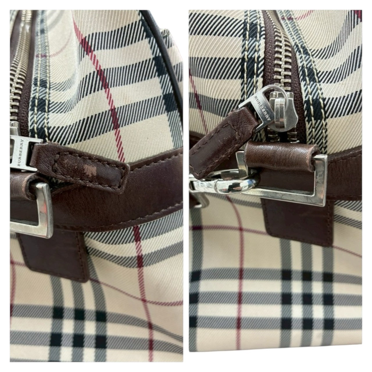 BURBERRY Burberry Nova Check Beige Black Silver Hardware Canvas / Leather Boston Bag Women's AB