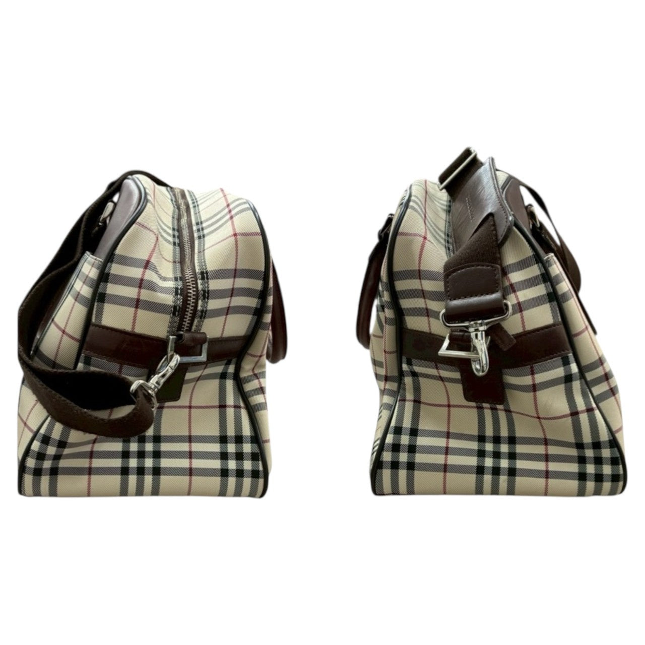 BURBERRY Burberry Nova Check Beige Black Silver Hardware Canvas / Leather Boston Bag Women's AB