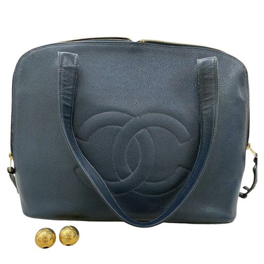 CHANEL シャネル デカココマーク ネイビー ゴールド金具 レザー トートバッグ レディース AB