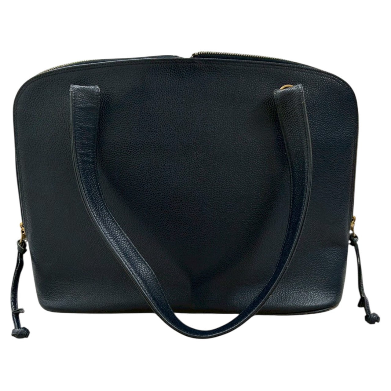 CHANEL Coco Mark Navy Gold Hardware Leather Tote Bag Women's AB