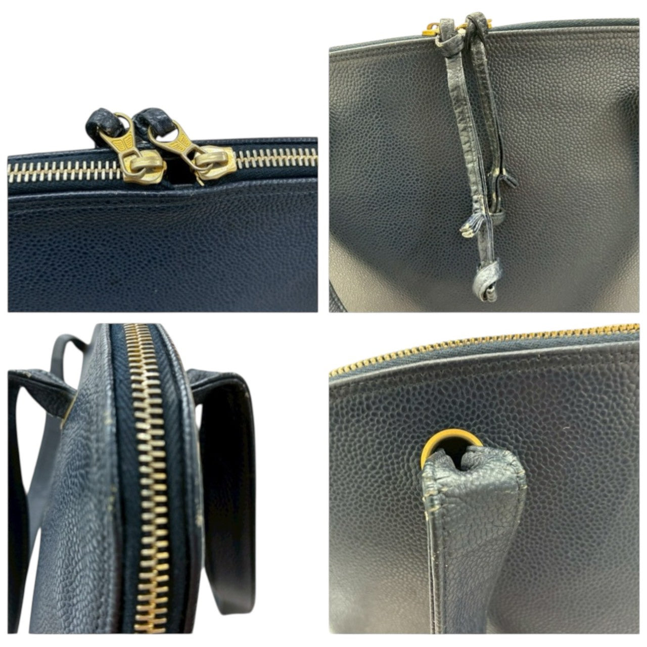 CHANEL Coco Mark Navy Gold Hardware Leather Tote Bag Women's AB