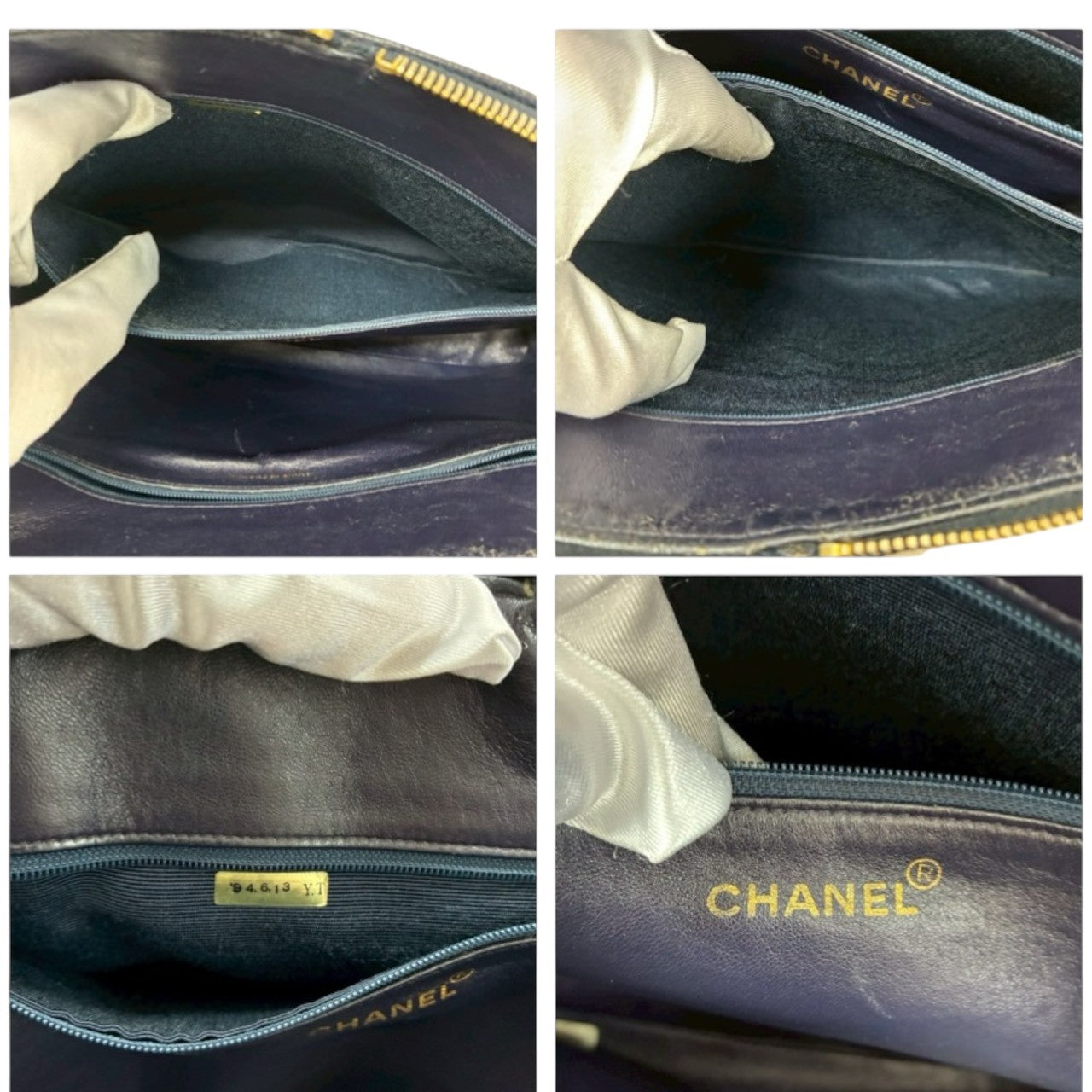 CHANEL Coco Mark Navy Gold Hardware Leather Tote Bag Women's AB