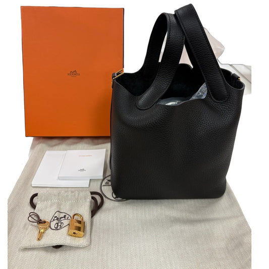 HERMES エルメス ピコタンロックPM ブラック ゴールド金具 トリヨンクレマンス ハンドバッグ W刻印 レディース N