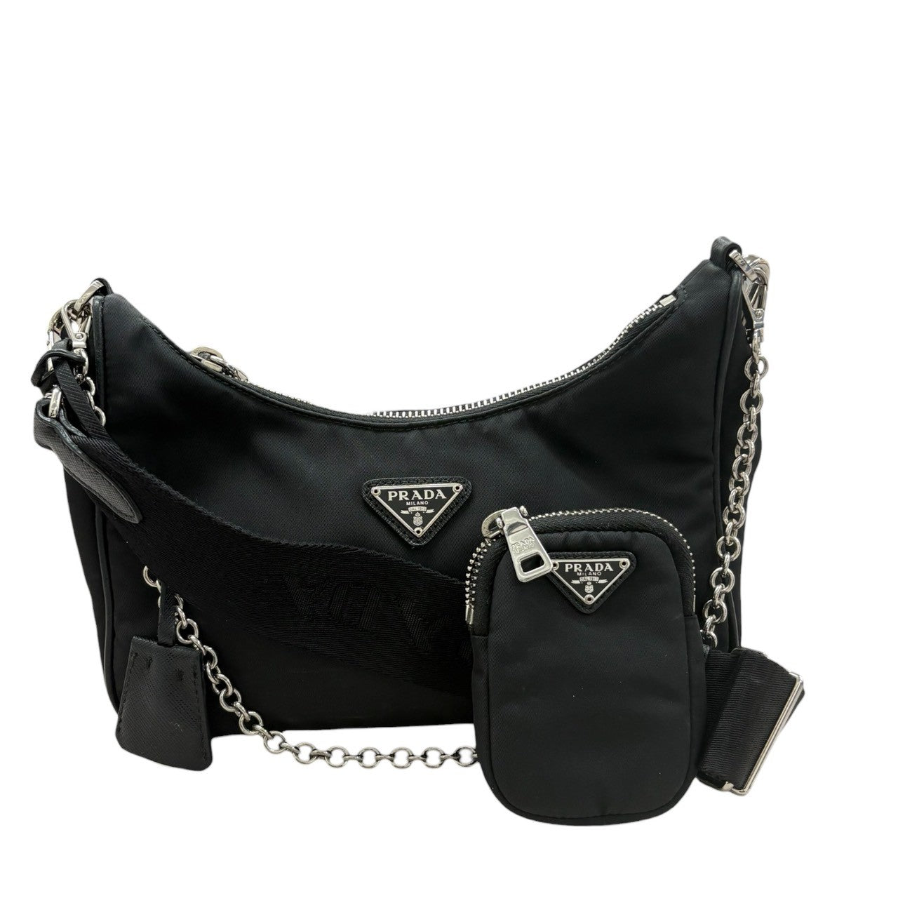 PRADA Triangle Logo Nylon Shoulder Bag Ladies A