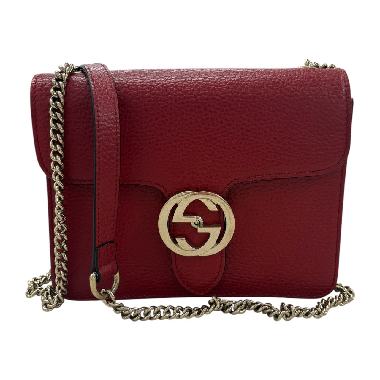 GUCCI Interlocking Red Leather 510304 Shoulder Bag Women's SA