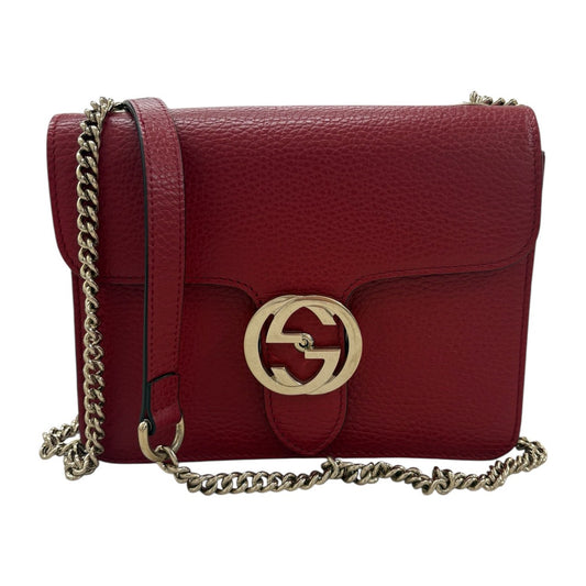 GUCCI Interlocking Red Leather 510304 Shoulder Bag Women's SA