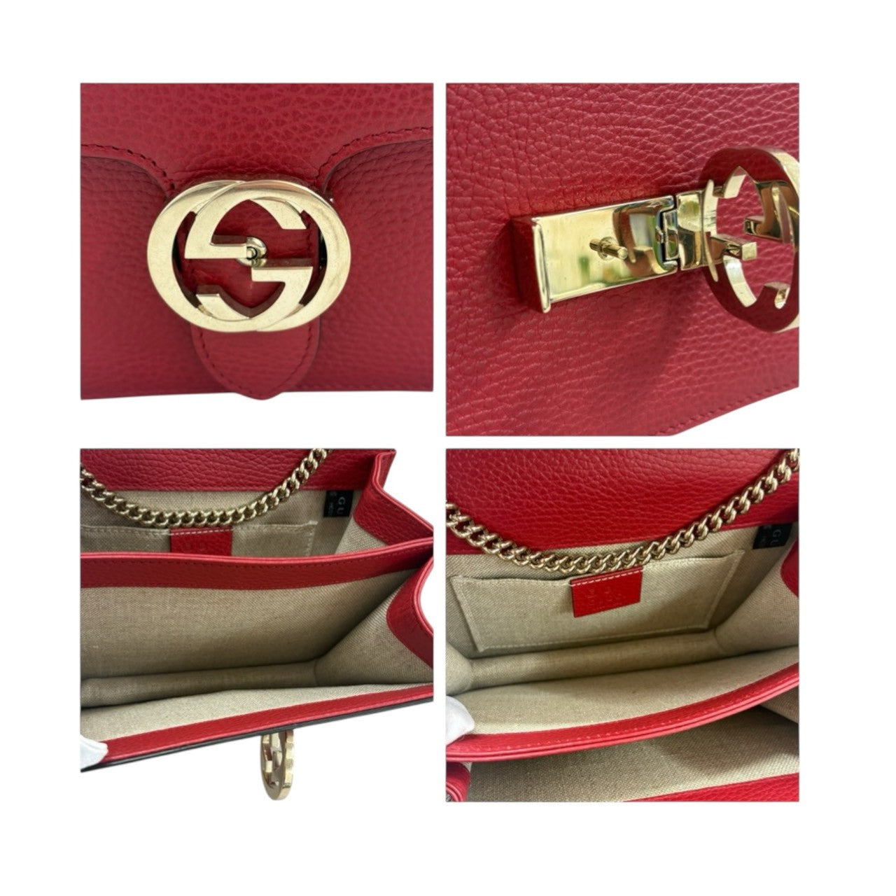 GUCCI Interlocking Red Leather 510304 Shoulder Bag Women's SA