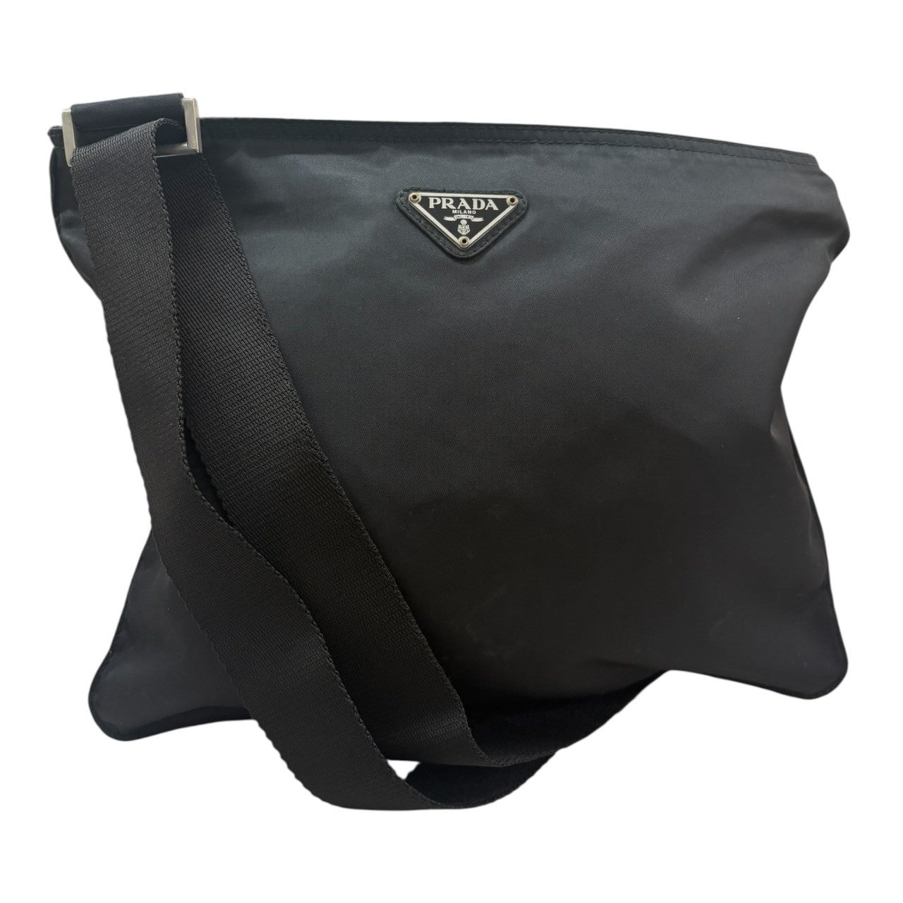 PRADA Tessuto Triangle Logo Black Silver Hardware Nylon Shoulder Bag Women's AB