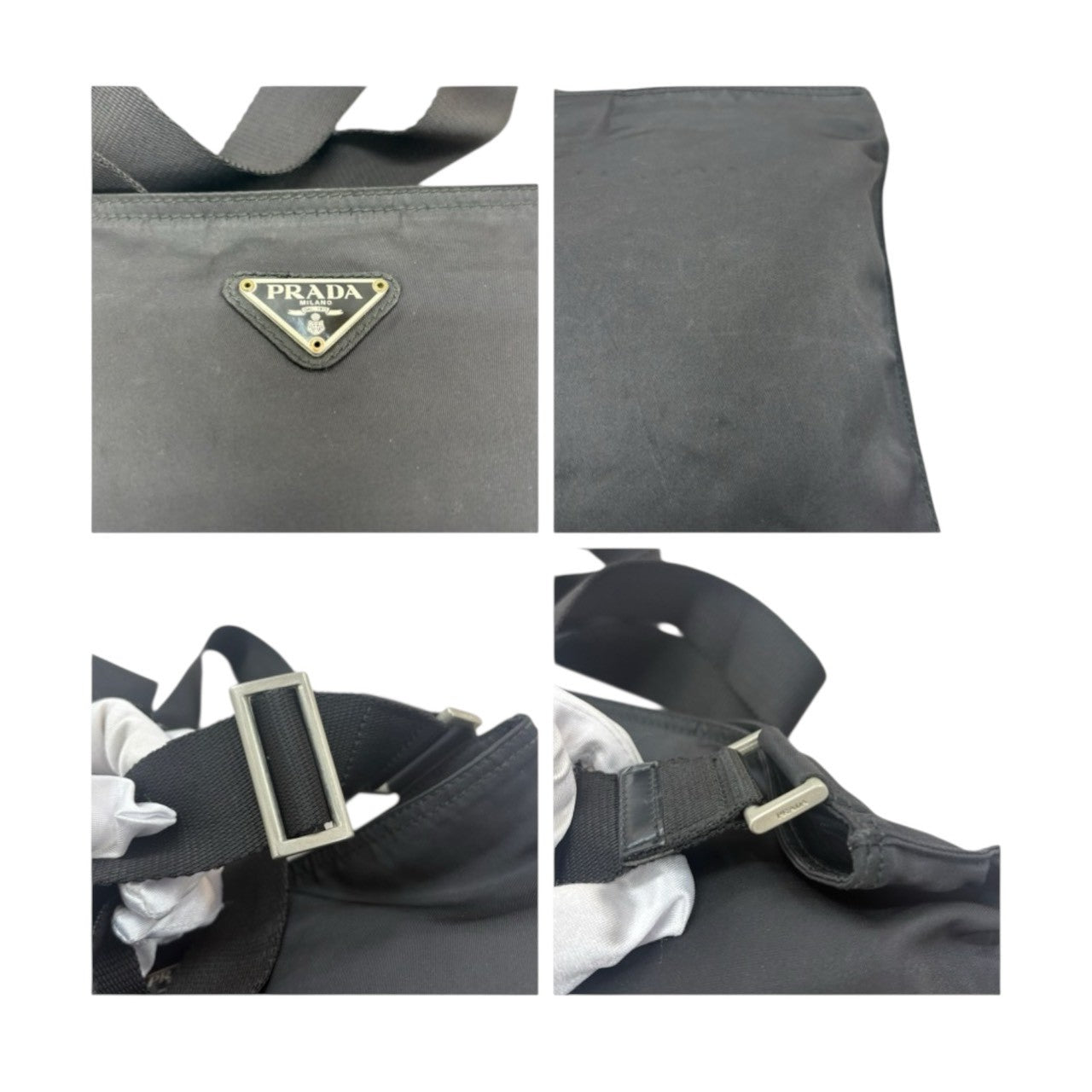 PRADA Tessuto Triangle Logo Black Silver Hardware Nylon Shoulder Bag Women's AB
