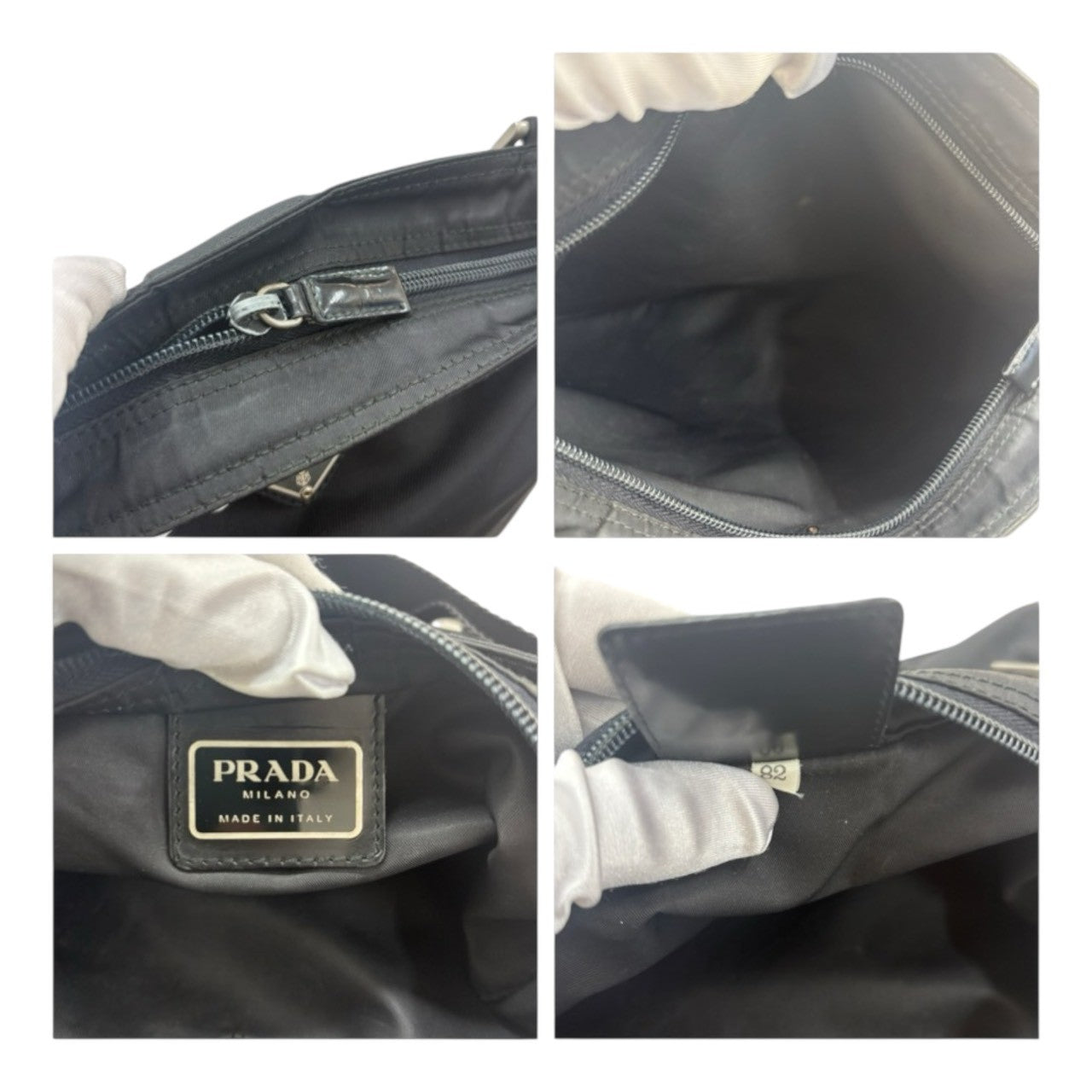 PRADA Tessuto Triangle Logo Black Silver Hardware Nylon Shoulder Bag Women's AB