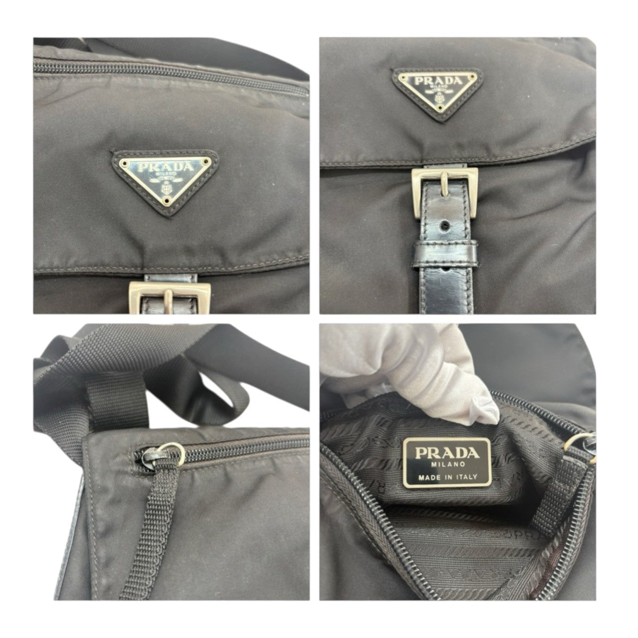 PRADA Tessuto Triangle Logo Black Silver Hardware Nylon Shoulder Bag Women's AB