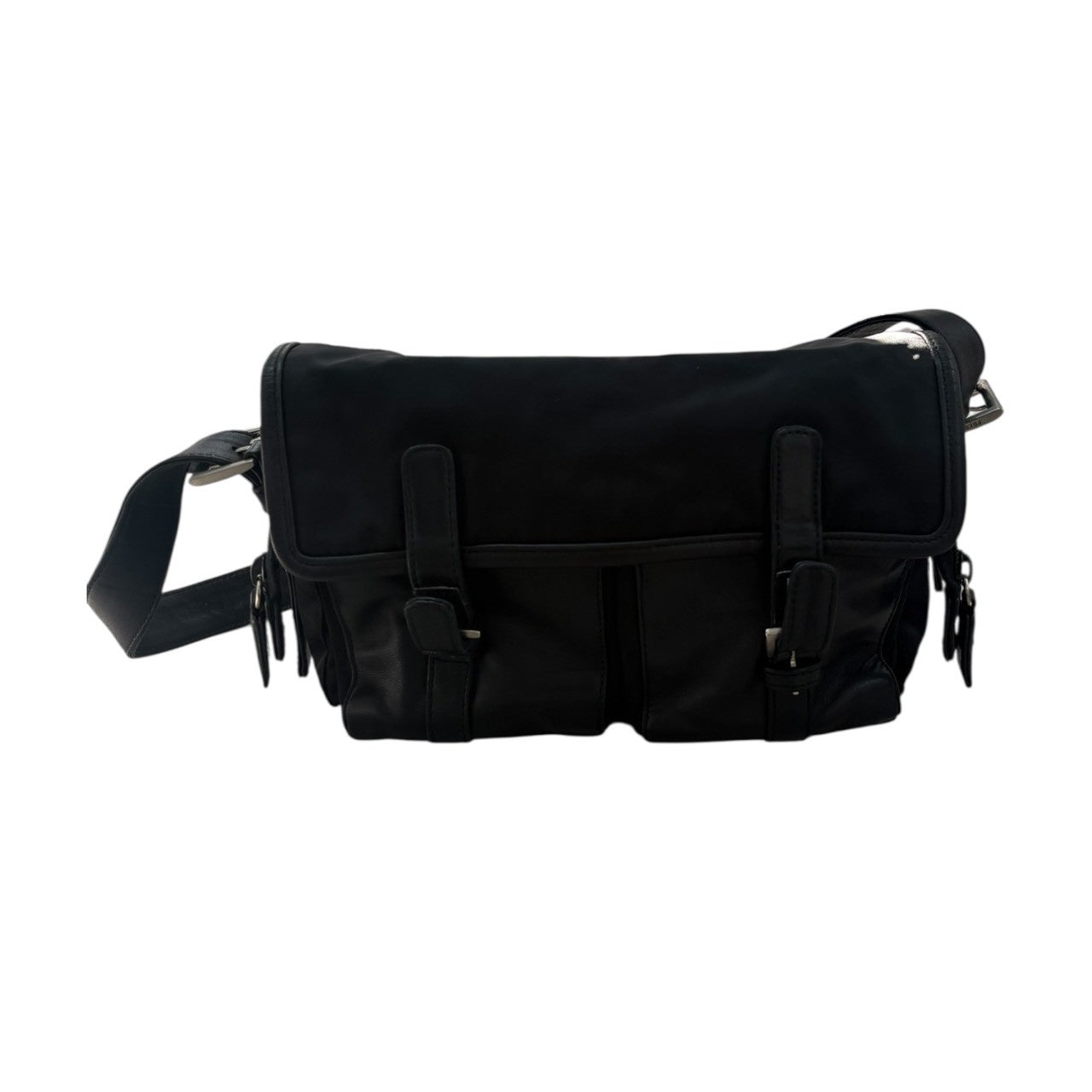 PRADA Tessuto Triangle Logo Black Silver Hardware Nylon / Leather Shoulder Bag Women's AB