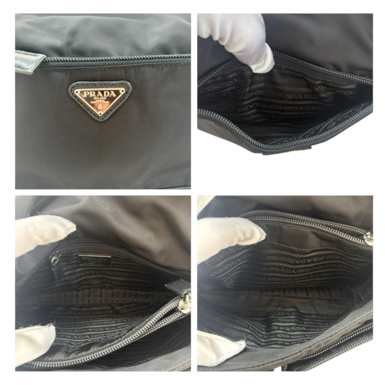 PRADA Tessuto Triangle Logo Black Silver Hardware Nylon / Leather Shoulder Bag Women's AB