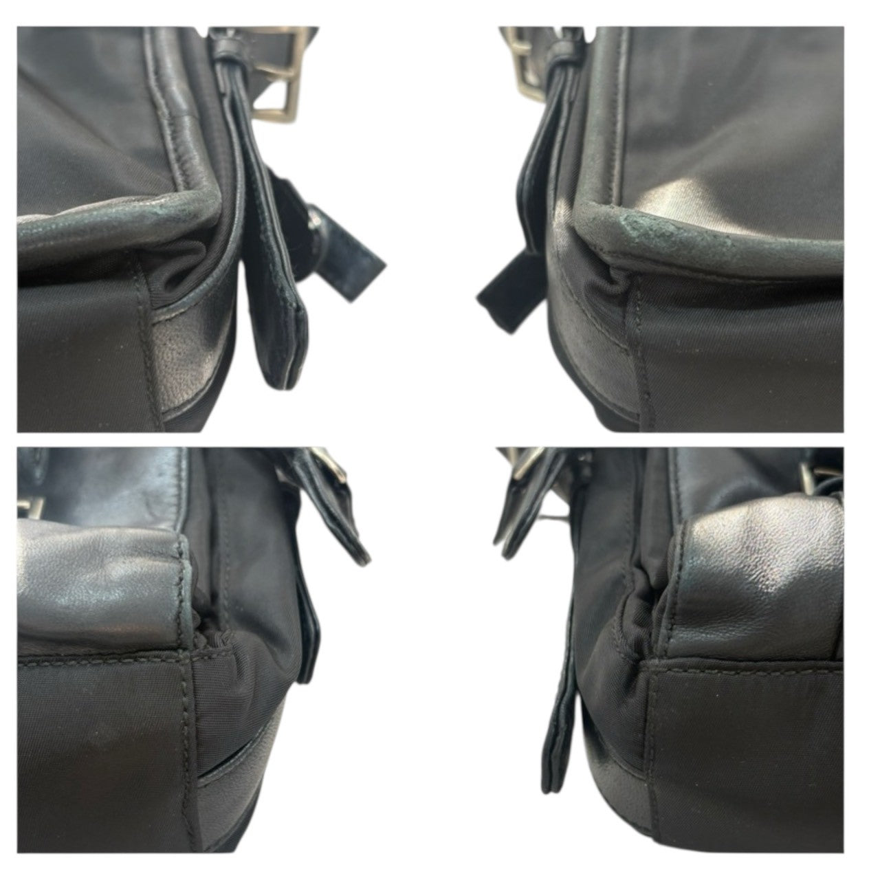 PRADA Tessuto Triangle Logo Black Silver Hardware Nylon / Leather Shoulder Bag Women's AB
